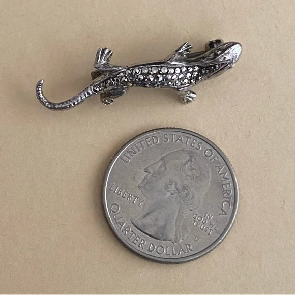 Vintage German Sterling Silver Marcasite Lizard Brooch Pin.Marked & Tested EUC - Picture 9 of 10